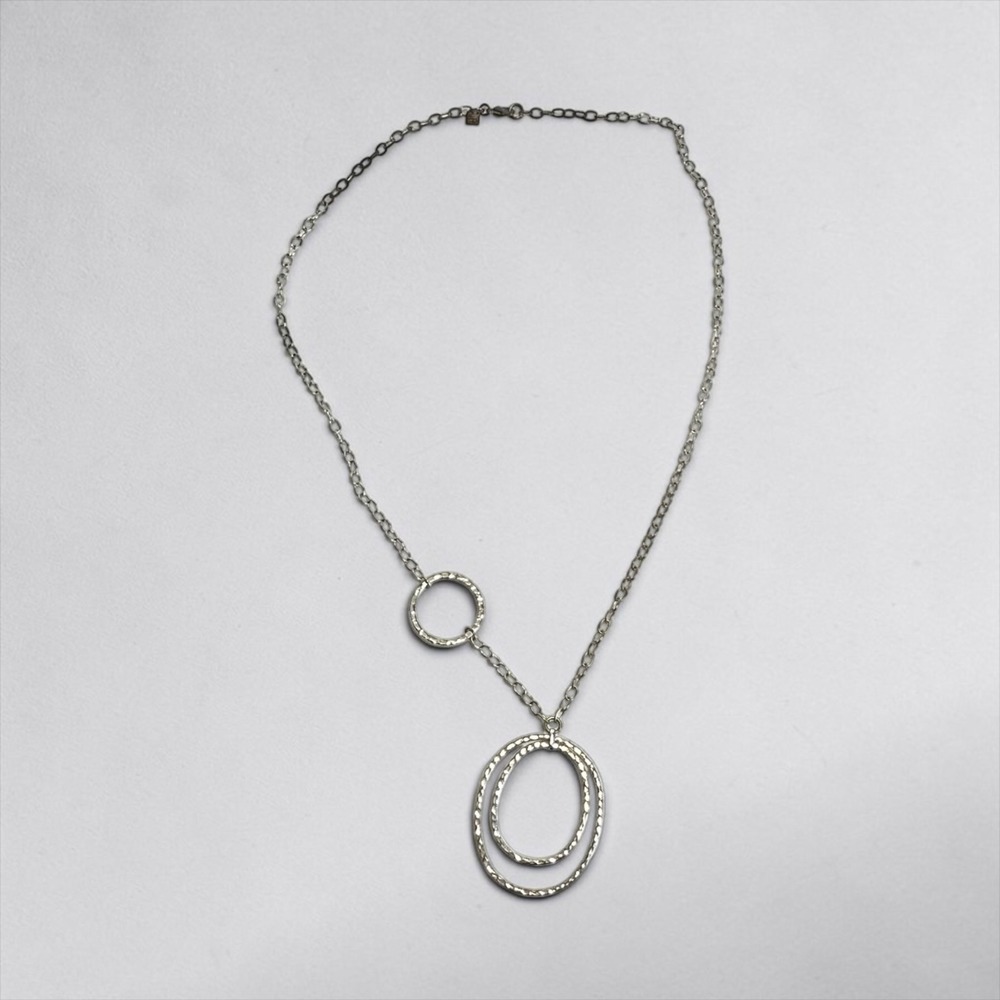 Banana Republic‎ 26" Necklace Silver Tone Hammered Multi Ring Pendant